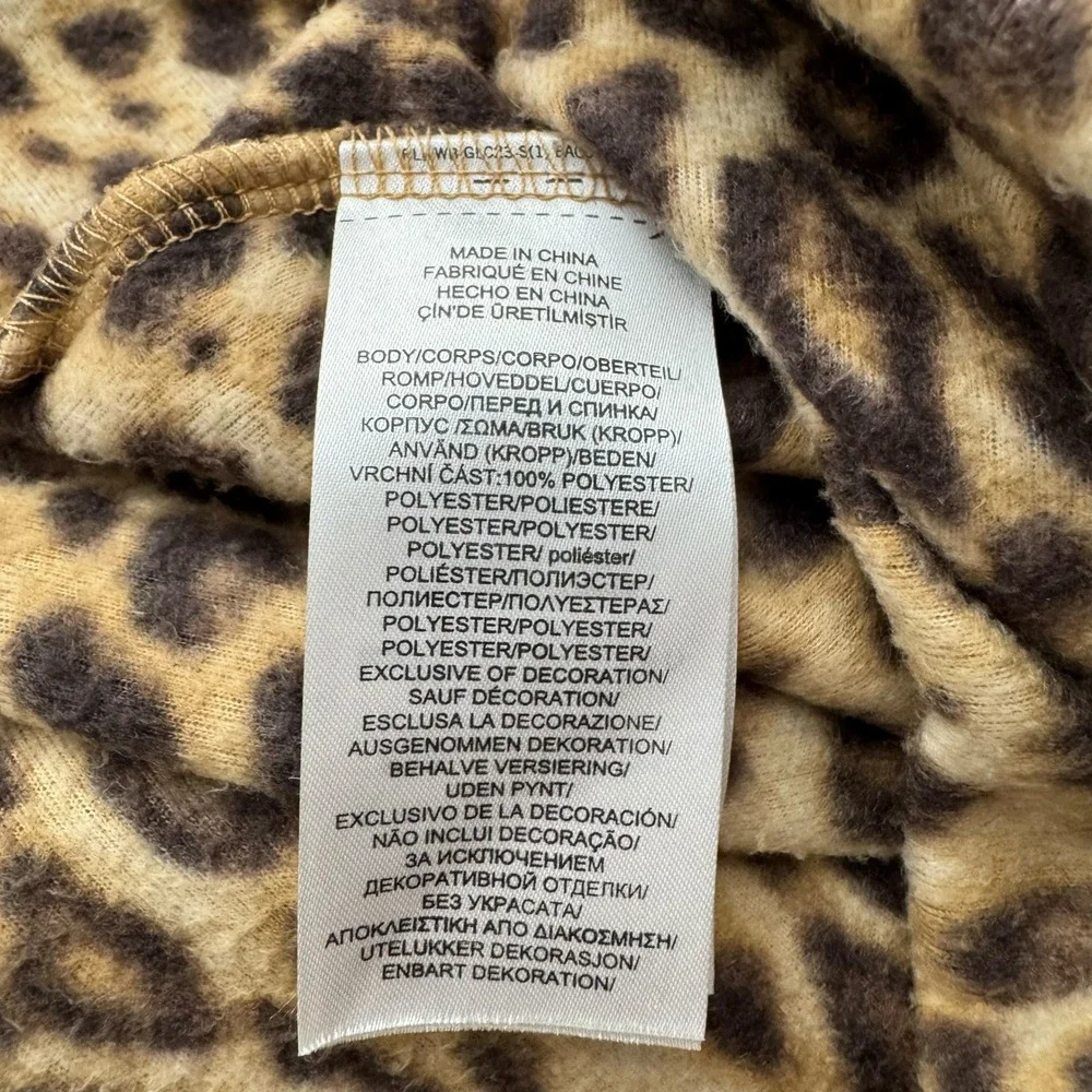 Lauren Ralph Lauren Leopard Print Fleece‎ Pajama Set Brown Tan Crest Large